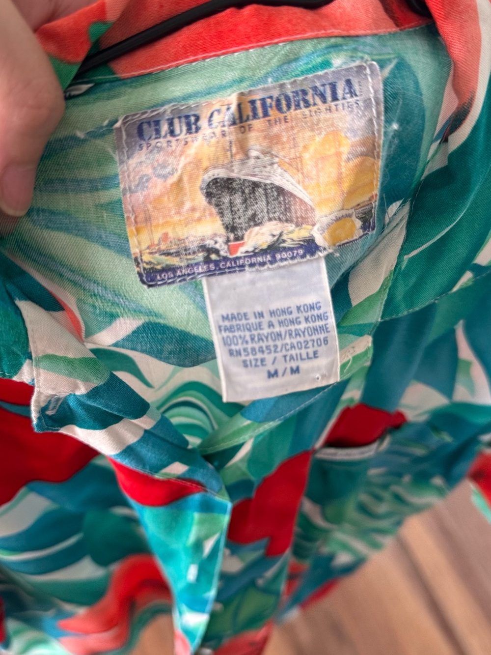 Club California Vintage Style Tropical Rayon Shirt in Teal & Red